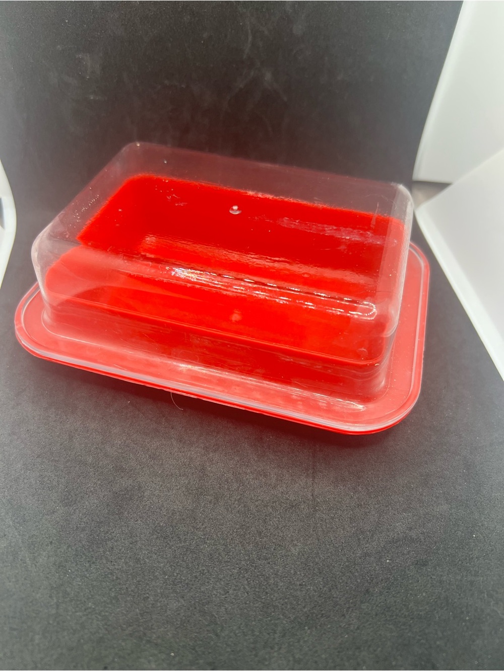 Red Plastic Butter Dish with Clear Lid